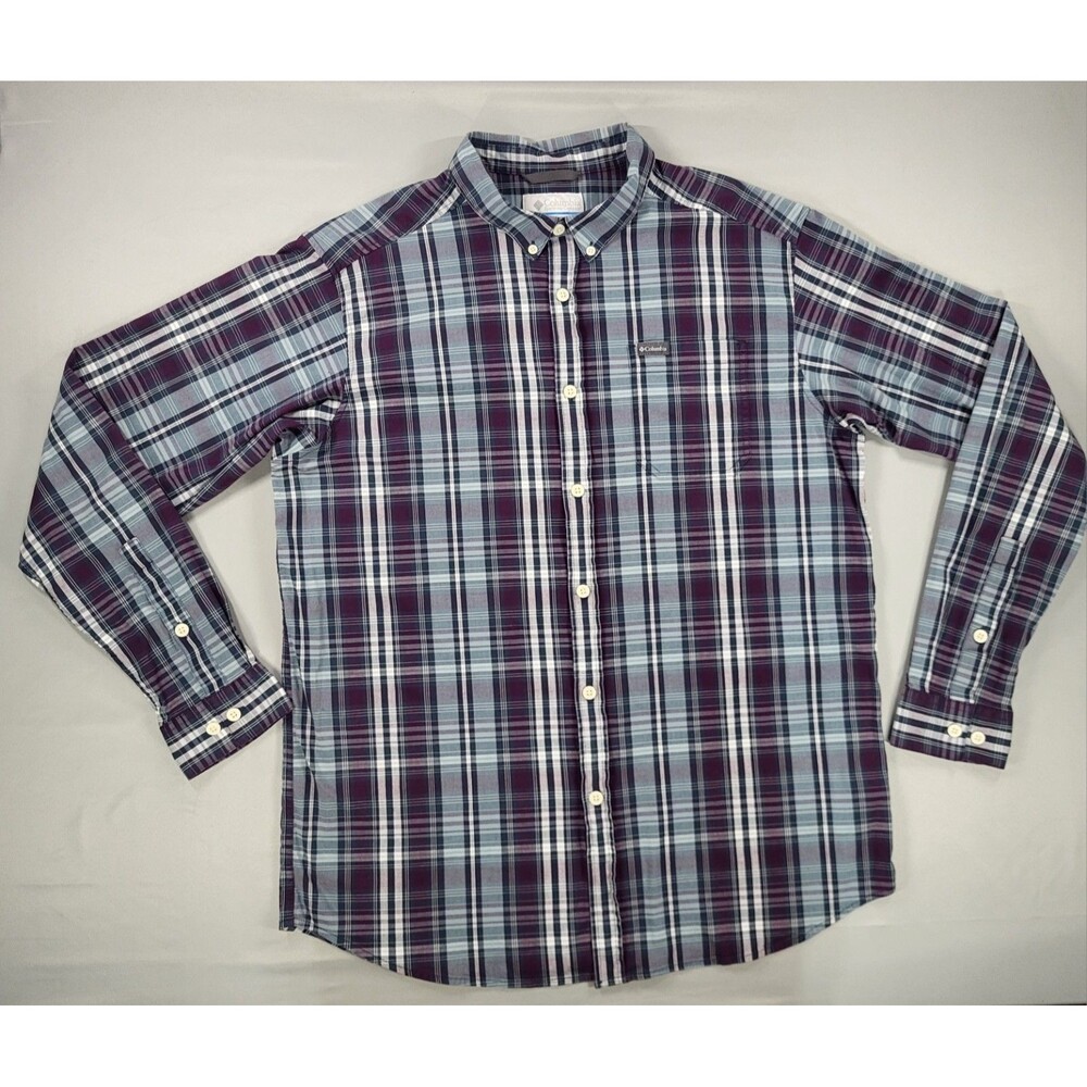 Columbia Men's Purple Green Plaid Long Sleeve Casual Shirt Sz XL Tall - Picture 2 of 9